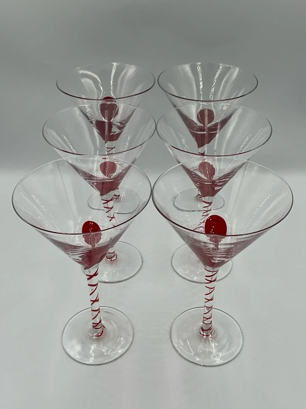 PIER 1 Red Drip Drop Swirl Stem Martini Glasses Set of 6
